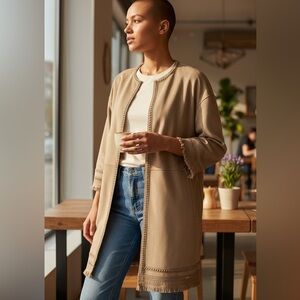 Andrew Marc Tan Women's Cape with Braided Trim